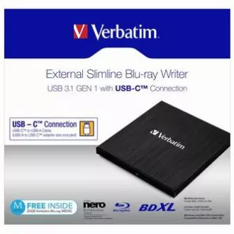 Verbatim vanjski Blu-Ray pogon, 43889, USB 3.1, USB-C, BESPLATNO 25 GB MDISC