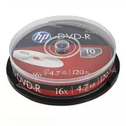 HP DVD+R, DRE00027-3, 4.7GB, 16x, kutija za kolače, pakiranje od 10 komada, bez mogućnosti printanja, 12 cm, za arhiviranje podataka