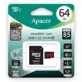 Apacer memorijska kartica Secure Digital Card V10, 64GB, micro SDXC, AP64GMCSX10U5-R, UHS-I U1 (klasa 10), s adapterom