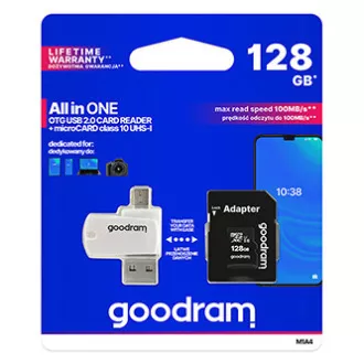 Goodram memorijska kartica Micro Secure Digital Card All-In-ON, 128GB, multipack, M1A4-1280R12, UHS-I U1 (Class 10), multipack with counter