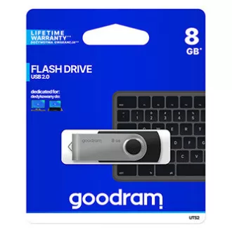 Goodram USB flash disk, USB 2.0, 8GB, UTS2, crni, UTS2-0080K0R11, USB A, s rotirajućim poklopcem