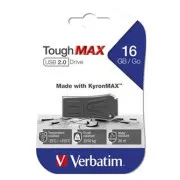 Verbatim USB flash pogon, USB 2.0, 16 GB, ToughMAX, crni, 49330, USB A, kompozitni materijal KyronMAX(tm)