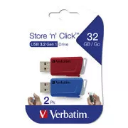 Verbatim USB flash pogon, USB 3.0, 32GB, Store N Click, mješovite boje, 49308, USB A, s uvlačivim konektorom, 2 kom