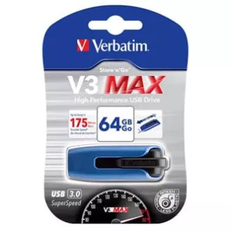 Verbatim USB flash pogon, USB 3.0, 64GB, V3 MAX, Store N Go, plavi, 49807, USB A, s uvlačivim konektorom Verbatim USB flash pogon, USB 3.0, 64GB, V3 MAX, Store N Go, plavi, 49807, USB A, s uvlačivim konektorom