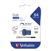 Verbatim USB flash pogon OTG, USB 3.0, 64GB, Dual, plavi, 49967, USB A / USB C, s remenom