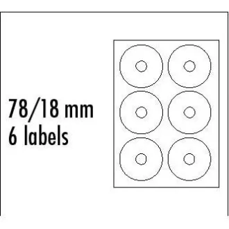 CD naljepnica logo 78/18mm, A4, mat, bijela, 6 naljepnica, 140g/m2, pakirano 10 kom, za inkjet i laserske printere