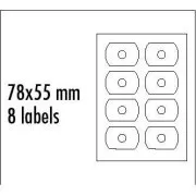 CD naljepnica s logotipom 78 mm x 55 mm, A4, mat, bijela, 8 naljepnica, CD-R kartica, 140 g/m2, pakiranje od 25 kom, za inkjet i laserski ispis