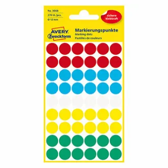 Avery Zweckform etikete 12 mm, u boji, 54 etikete, označavanje, pakiranje od 5, 3088, za opis u priručniku