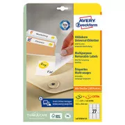 Avery Zweckform naljepnice 63,5 mm x 29,6 mm, A4, bijele, 27 naljepnica, uklonjive, paket od 25, L4737REV-25, za laser i tintu