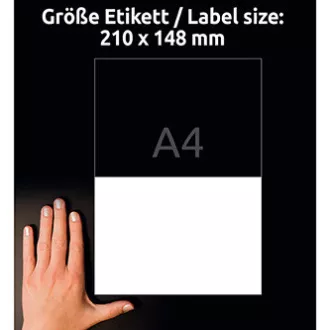 Avery Zweckform naljepnice 210 mm x 148 mm, A4, mat, bijele, 2 naljepnice, vrlo izdržljive, pakiranje od 20 kom, L4717-20, za laserske pisače
