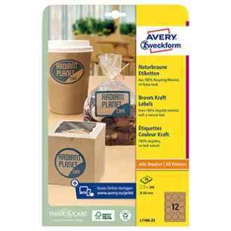 Avery Zweckform naljepnice 60 mm, A4, prirodno smeđe, 12 naljepnica, pakiranje od 25, L7106-25, za laserske i inkjet pisače, ko