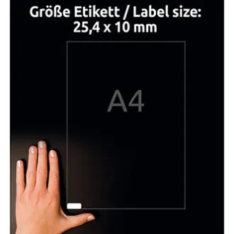 Avery Zweckform etikete 25,4 mm x 10 mm, A4, bijele, 189 etiketa, s visokom ljepljivošću, pakiranje od 20, L7871-20, za laser i ATR Avery Zweckform etikete 25,4 mm x 10 mm, A4, bijele, 189 etiketa, s visokom ljepljivošću, pakiranje od 20, L7871-20, za laser i ATR