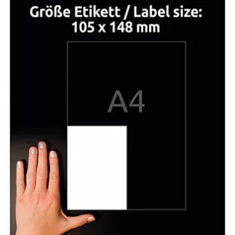 Avery Zweckform naljepnice 105 mm x 148 mm, A4, bijele, 4 naljepnice, visoka ljepljivost, paket od 20, L7876-20, za laser i inkjet
