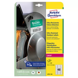 Avery Zweckform naljepnice 45,7 mm x 21,2 mm, A4, bijele, 48 naljepnica, vrlo izdržljive, pakiranje od 10, L7911-10, za laserske pisače i