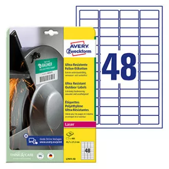 Avery Zweckform naljepnice 45,7 mm x 21,2 mm, A4, bijele, 48 naljepnica, vrlo izdržljive, pakiranje od 10, L7911-10, za laserske pisače i