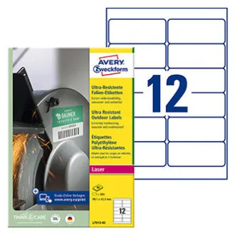 Avery Zweckform etikete 99,1 mm x 42,3 mm, A4, bijele, 12 etiketa, vrlo izdržljive, pakiranje od 40, L7913-40, za laserske pisače i Avery Zweckform etikete 99,1 mm x 42,3 mm, A4, bijele, 12 etiketa, vrlo izdržljive, pakiranje od 40, L7913-40, za laserske pisače i