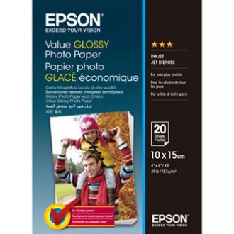 Epson Value Glossy Photo Paper, C13S400037, foto papir, sjajni, bijeli, 10x15cm, 183 g/m2, 20 kom, inkjet