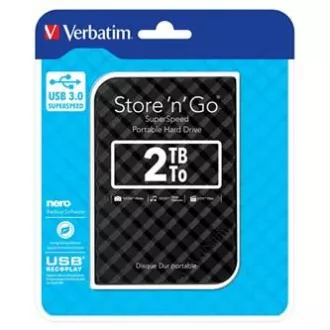Verbatim vanjski tvrdi disk, Store N Go, 2,5", USB 3.0 (3.2 Gen 1), 2 TB, 53195, crni