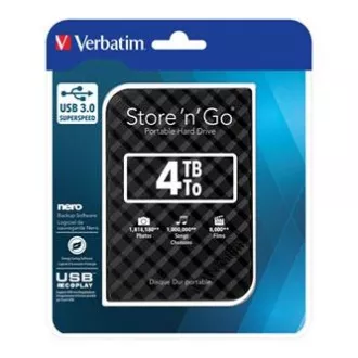 Verbatim vanjski tvrdi disk, Store N Go, 2,5", USB 3.0 (3.2 Gen 1), 4TB, 53223, crni Verbatim vanjski tvrdi disk, Store N Go, 2,5", USB 3.0 (3.2 Gen 1), 4TB, 53223, crni