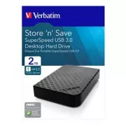 Verbatim vanjski tvrdi disk, Store N Save, 3,5", USB 3.0 (3.2 Gen 1), 2 TB, 47683, crni