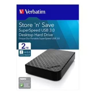 Verbatim vanjski tvrdi disk, Store N Save, 3,5", USB 3.0 (3.2 Gen 1), 2 TB, 47683, crni