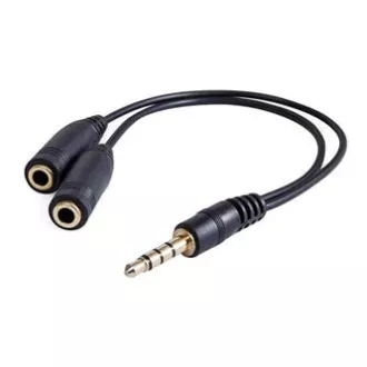 Audio redukcija, Jack (3,5 mm) muški 4-polni - 2x Jack (3,5 mm) ženski, 0,2 m, stereo, crni, Logo