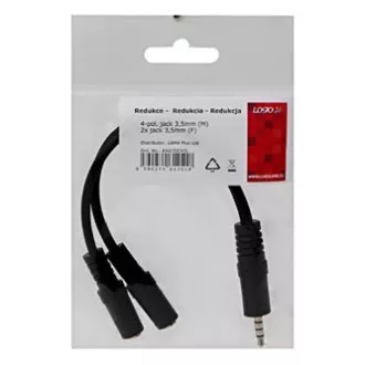 Audio redukcija, Jack (3,5 mm) muški 4-polni - 2x Jack (3,5 mm) ženski, 0,2 m, stereo, crni, Logo