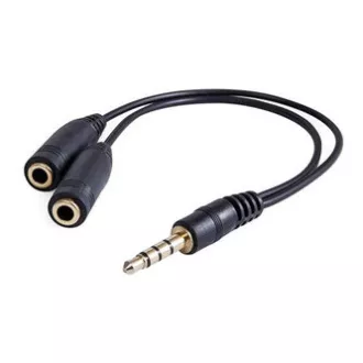 Audio redukcija, Jack (3,5 mm) muški 4-polni - 2x Jack (3,5 mm) ženski, 0,2 m, stereo, crni, Logo blister