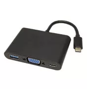 USB/Video pretvarač + HUB, DP Alt Mode, USB C muški - VGA (D-sub) ženski + USB C ženski (PD) + USB A sam, crni, plastična vrećica 2560
