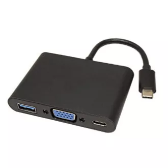 USB/Video pretvarač + HUB, DP Alt Mode, USB C muški - VGA (D-sub) ženski + USB C ženski (PD) + USB A sam, crni, plastična vrećica 2560