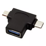 USB adapter, (2.0), USB A ženski - microUSB muški + USB C muški, crni, plastična vrećica OTG