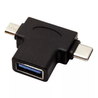 USB adapter, (2.0), USB A ženski - microUSB muški + USB C muški, crni, plastična vrećica OTG