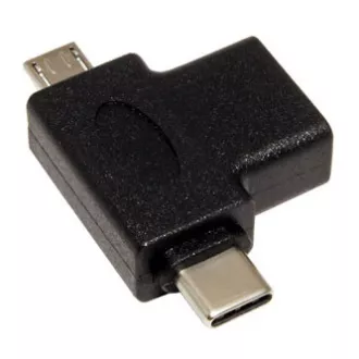 USB adapter, (2.0), USB A ženski - microUSB muški + USB C muški, crni, plastična vrećica OTG