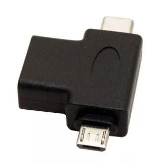 USB adapter, (2.0), USB A ženski - microUSB muški + USB C muški, crni, plastična vrećica OTG