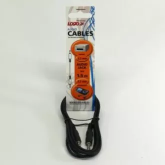 Audio kabel Jack (3,5 mm) muški - Jack (3,5 mm) muški, 1,5 m, crni, Logo Audio kabel Jack (3,5 mm) muški - Jack (3,5 mm) muški, 1,5 m, crni, Logo