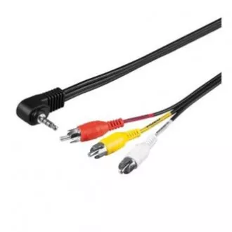 Audio/video kabel Jack (3,5 mm) muški - 3x CINCH muški, 1,5 m, 4-polni priključak 90°, crni, blister s logotipom