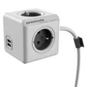 Mrežni kabel 230V produžni, CEE7 (utikač) - POWERCUBE, 1,5 m, PRODUŽENI USB, sivi, POWERCUBE, 4 utičnice, PD 20W A+C