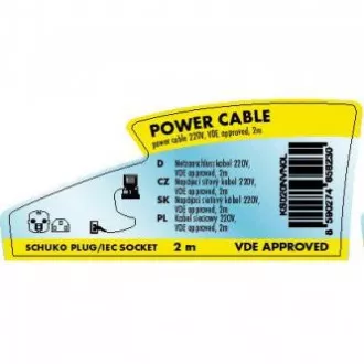 Mrežni kabel 230V napajanje, CEE7 (utikač) - C13, 2m, VDE odobren, crni, Logo