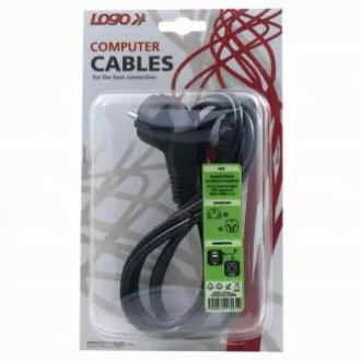 Mrežni kabel 230V napajanje, CEE7 (utikač) - C13, 2m, odobren VDE, crni, Logo, blister