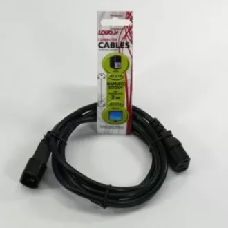 Mrežni kabel 230V produžni, C13 - C14, 2m, VDE odobren, crni, Logo