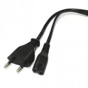 Mrežni kabel za napajanje 230 V, CEE7/16 (Euro utikač) - C7, 2 m, VDE odobreno, crni, Logo, 2-pinski kraj, RASPRODAJA