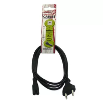 Mrežni kabel za napajanje 230 V, CEE7/16 (Euro utikač) - C7, 2 m, VDE odobreno, crni, Logo, 2-pinski kraj, RASPRODAJA