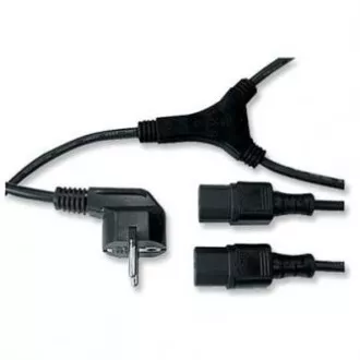 Mrežni kabel 230V napajanje, CEE7 (utikač) - C13 2x, 2m, VDE odobren, crni, Logo, vilica, AKCIJA