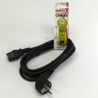 Mrežni kabel 230V napajanje, CEE7 (utikač) - C13, 3m, odobren VDE, crni, Logo