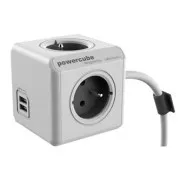 Kabel za napajanje 230V produžni, CEE7 (utikač) - POWERCUBE, 3m, EXTENDED USB, sivi, POWERCUBE, 4 utičnice, sigurnosna brava za djecu