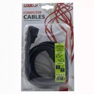 Mrežni kabel 230V produžni, C13 - C14, 3m, VDE odobren, crni, Logo, blister