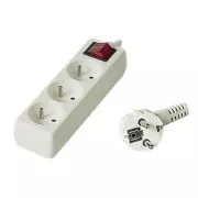 Mrežni kabel 230V produžni, CEE7 (utikač) - utičnica 3x, 7m, bijela, sa prekidačem