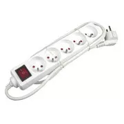 Mrežni kabel 230V produžni, CEE7 (utikač) - utičnica 5x, 10m, VDE odobren, bijeli, sa prekidačem