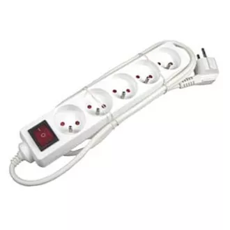 Mrežni kabel 230V produžni, CEE7 (utikač) - utičnica 5x, 10m, VDE odobren, bijeli, sa prekidačem