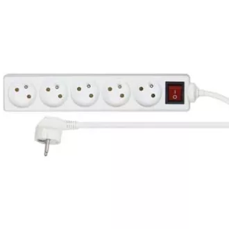 Mrežni kabel 230V produžni, CEE7 (utikač) - utičnica 5x, 10m, VDE odobren, bijeli, sa prekidačem